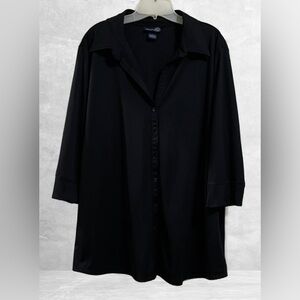 Venezia Jeans Women’s Black V-Neck Buttoned Collar Blouse 22/24 - 3/4 Sleeves